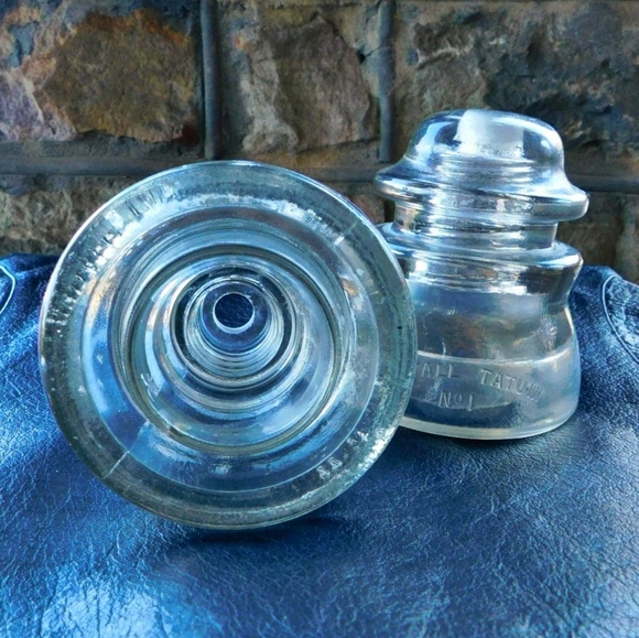 2 Vintage Clear Glass Insulators Pre-drilled 1/2" - Picture 3 of 5